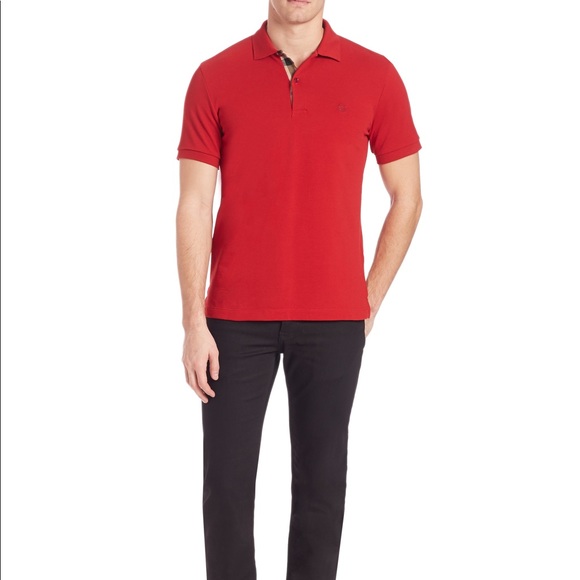 Men's Burberry Short-Sleeve Oxford Polo Shirt, Red - Picture 2 of 8